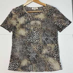 TRADITION mixed animal snake print textured short sleeve shirt size small